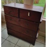 A 19th Century Mahogany Military Chest of Drawers with original timber lifting handles and brass