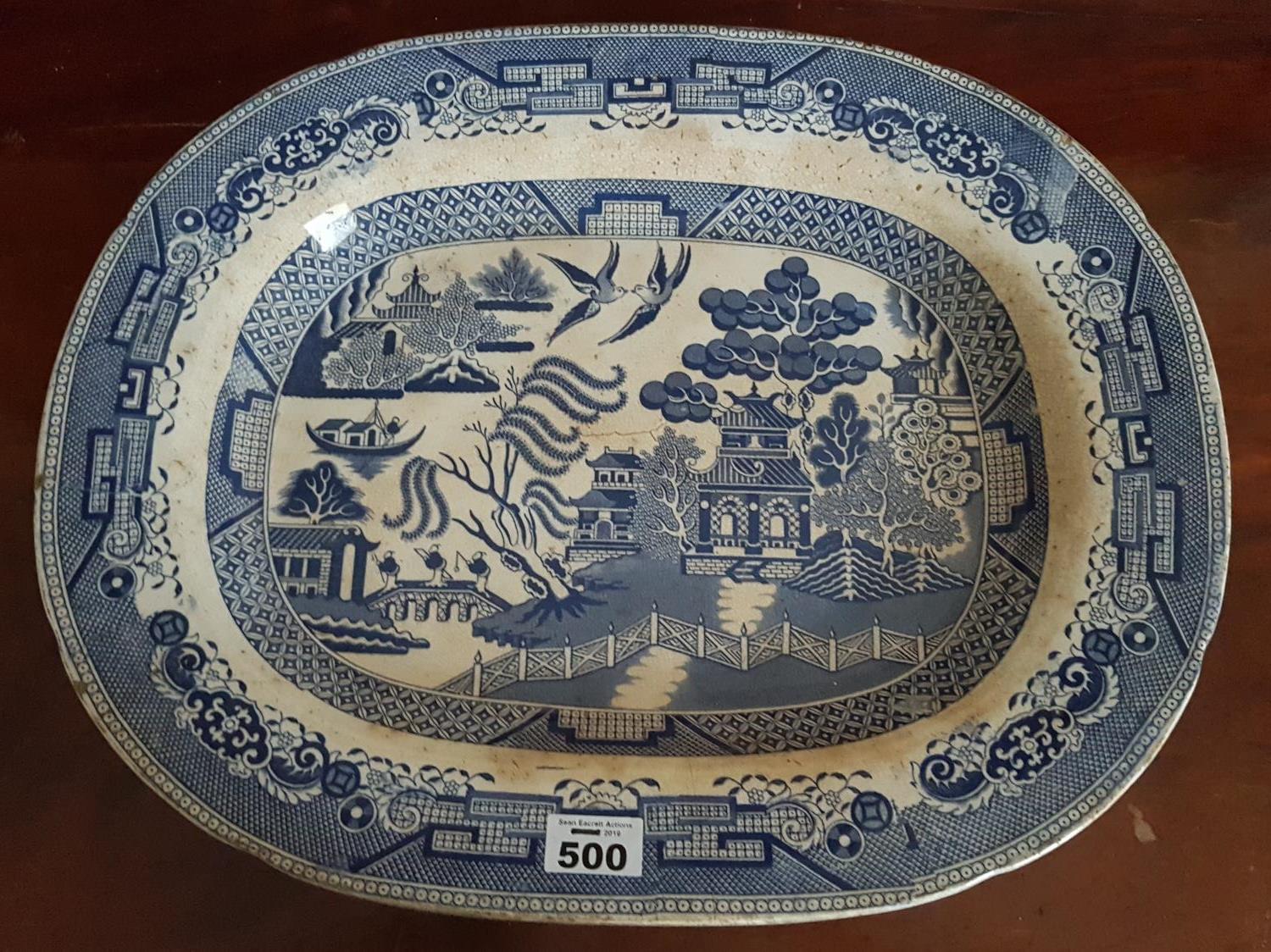 A 19th Century Meat Platter in Blue and White. 47 cms x 37cms.