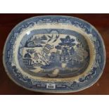 A 19th Century Meat Platter in Blue and White. 47 cms x 37cms.