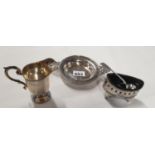 A Birmingham silver Milk Jug 1905, a London silver Card Dish 1902 along with a London silver mustard