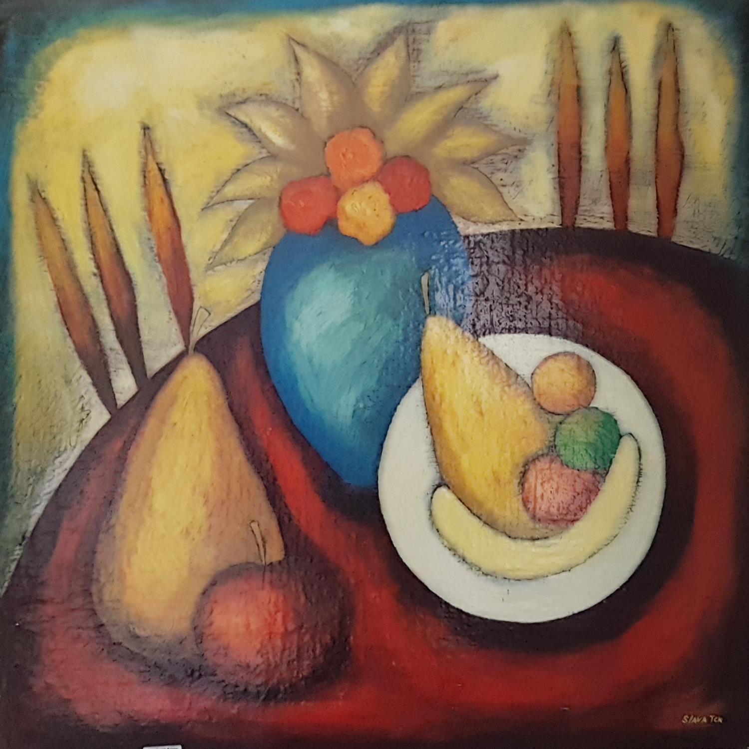 A Modern Oil on Canvas Still Life of Fruit. 69cm.