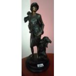 A Bronze Figure of a Lady and a dog. H 36cm.