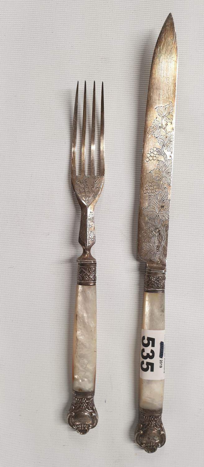 A lovely Silver and Mother of Pearl Carving Set. Sheffield. Jenson. 1904.