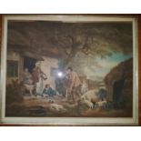 A set of four Coloured Engravings after George Morland in 19th Century Maple frames. 'The