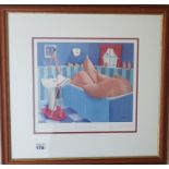 A Limited Edition Coloured Print 'Peekaboo'. Signed by the artist along with another of a naked