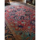 An old Persian Heriz Rug with the medallion design.Size 440x 300cms.