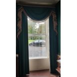 Two pairs of Green Curtains with tasselled pelmets.