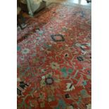 An old Persian Heriz Rug with allover design.Size 440 x 34 cms. The Carpet in generally good cond.