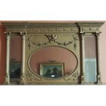 A 19th Century Timber and Plaster Gilt three compartment Overmantel Mirror with bevelled glass and