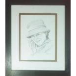 A Pencil Drawing of the late Mrs Rhynne by Liam Delaney. Signed and dated LR 2004.