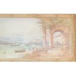 A large 19th Century Watercolour of an Italian harbour by Sydney Laurence. Signed LR. 90 x 57 cms.