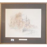 A 20th Century Pencil and Watercolour of Notre Dame, Paris by Bernadette Loy. Signed LR.