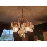 5 branch brass and crystal Chandelier.