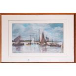 E Chetwood Aiken (19th/20th Century) A Pastel of Sailing Barges on an estuary. Signed. 30 x 47cm.