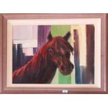 An Oil on Canvas of a Horses Head.