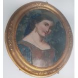 A 19th Century Oil on convex Glass of a young Woman. In a gilt frame.