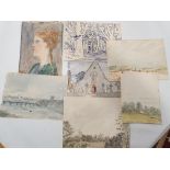 Seven unframed Watercolour sketches by Stephen Rynne dating from 1929 to 1951.