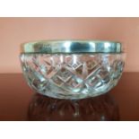 A London Silver rimmed Crystal Bowl.