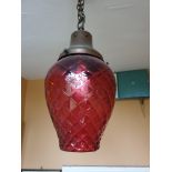 Cranberry and metal Lantern
