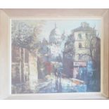 An Oil on Canvas of a Cathedral Street scene. Signed Dimitri LR.