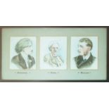 A group of three Watercolours in one frame of Paderewski, Greig and Sullivan by A D Sutherland all