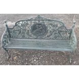 A really good large cast iron garden Bench with a classical moulded centre to the back.