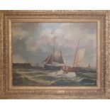 A 19th Century Oil on Canvas off French Barges and Ships. No Signature.