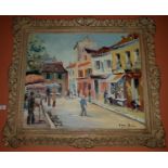 An Oil on Canvas of a Paris street by George Hann. Signed LL. 51 x 58.5 cm.