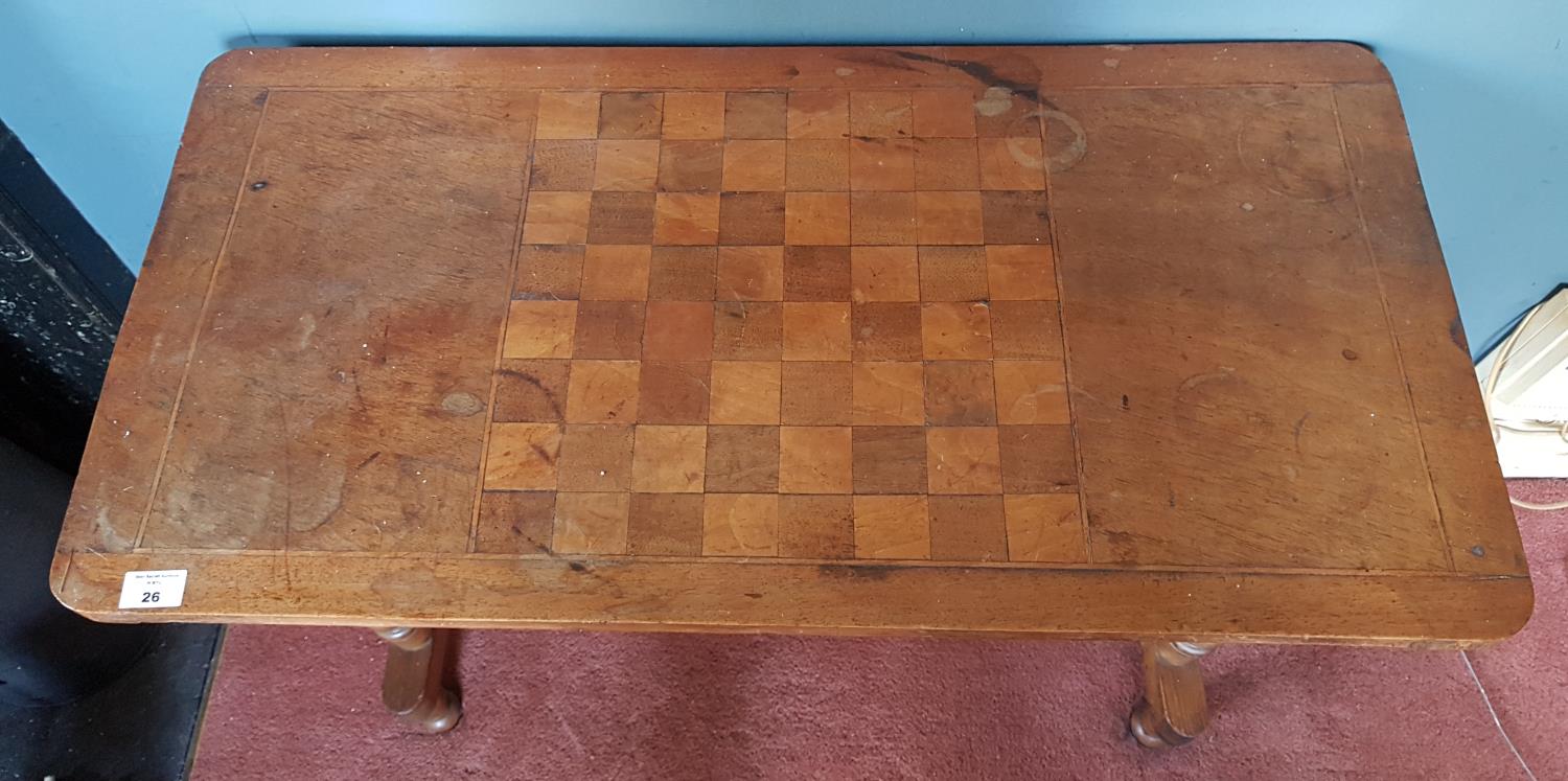 A Victorian Walnut Games Table with a stretcher base. - Image 2 of 2
