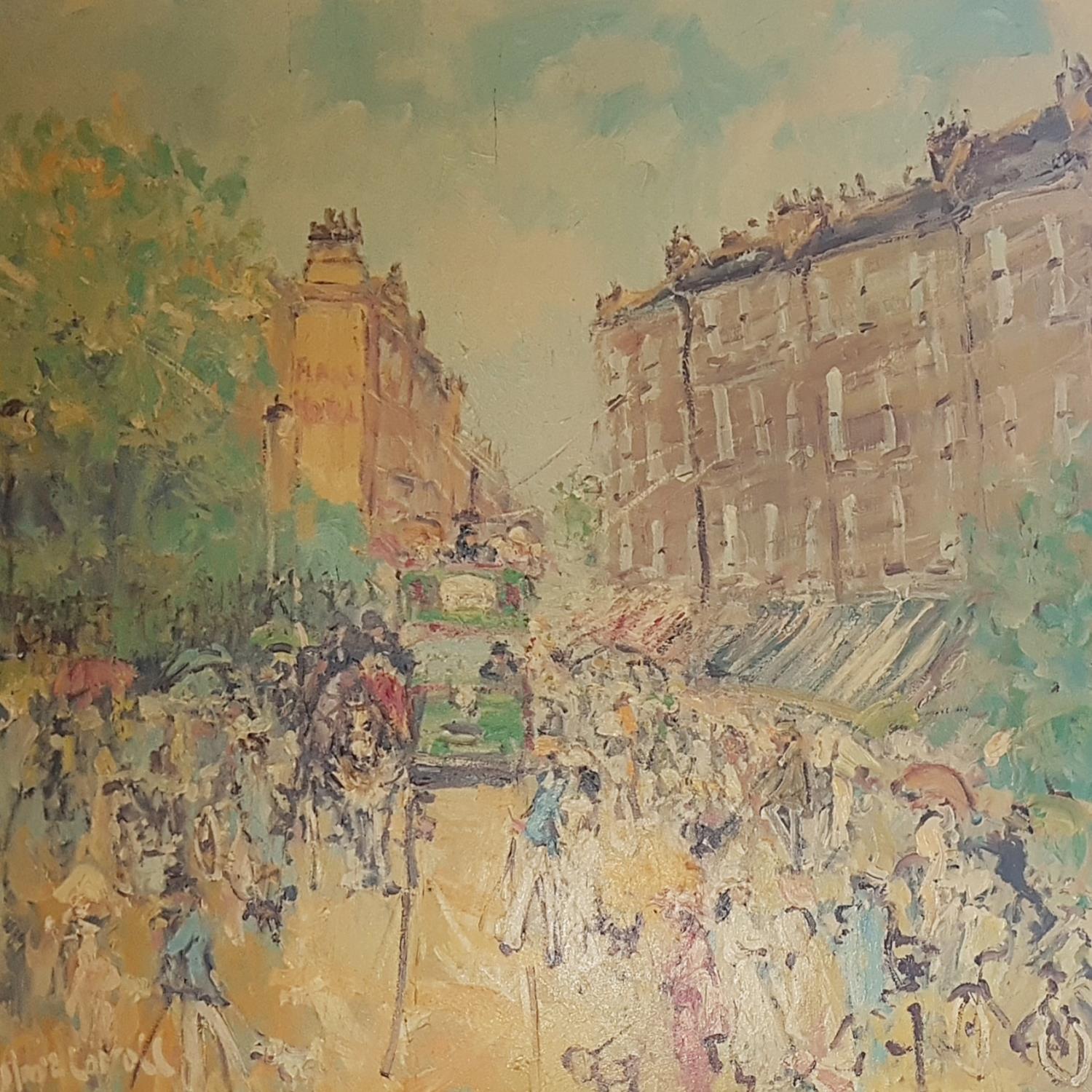 A very large Oil on Canvas of a Street Scene by Marie Carroll. Signed LR. 100 x 99cm.