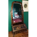 A good Chinoiserie painted Oriental Crutch Mirror in the form of a bureau.