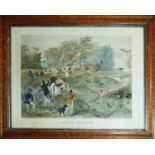 A 19th Century Coloured Engraving after Turner of Battue Shooting. In a Birds Eye Maple frame.