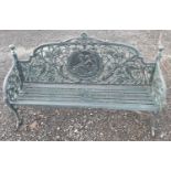 A really good large cast iron garden Bench with a classical moulded centre to the back.