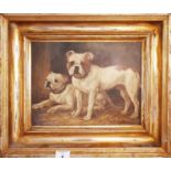 A 19th Century Oil on Canvas of two Bulldogs in a stable by Joshua J Gibson. Signed LR & dated 1878.