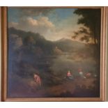 A large 19th Century Oil on Canvas after a 16th Century Oil of a classical scene of people beside