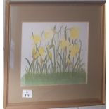 A watercolour of Daffodils. Monogrammed YL '96 LR, along with a small oil.