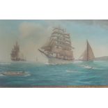 A J H Willis 20th Century Oil on Canvas 'Sailing Ships leaving Torbay'. Signed LR.