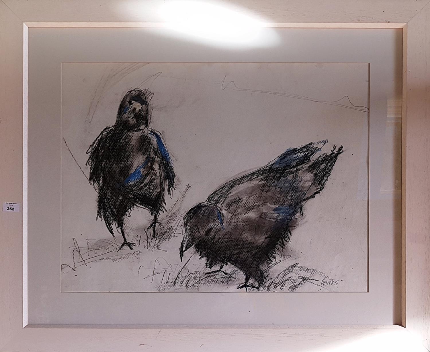 A 20th Century Charcoal and Crayon Picture of two Rooks by Banks.
