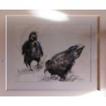 A 20th Century Charcoal and Crayon Picture of two Rooks by Banks.