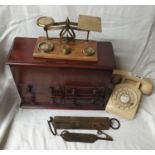 A good quantity of Vintage Items to include a bakelite telephone, two scales along with a table