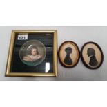 A cased set of 19th Century Silhouettes along with a hand painted porcelain bowl with a picture of a