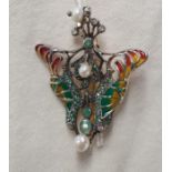 A diamond, emerald and pearl Brooch.