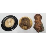 A 19th Century Bronze Plaque of Christ signed Coudere along with a parian Wall Plaque of the