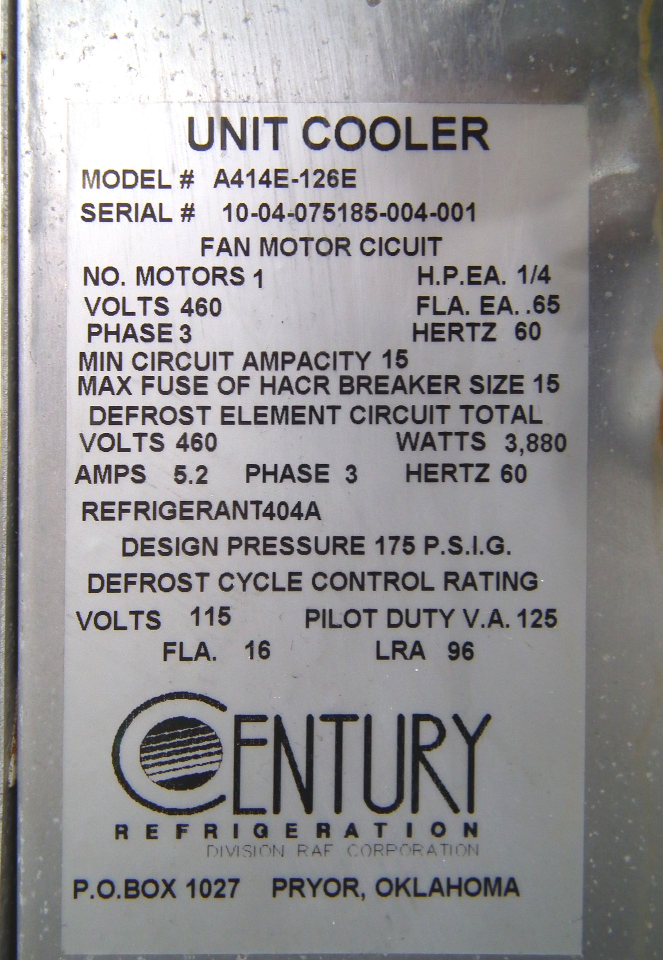 Century A Series Unit Cooler A414-126E A9910 - Image 10 of 10