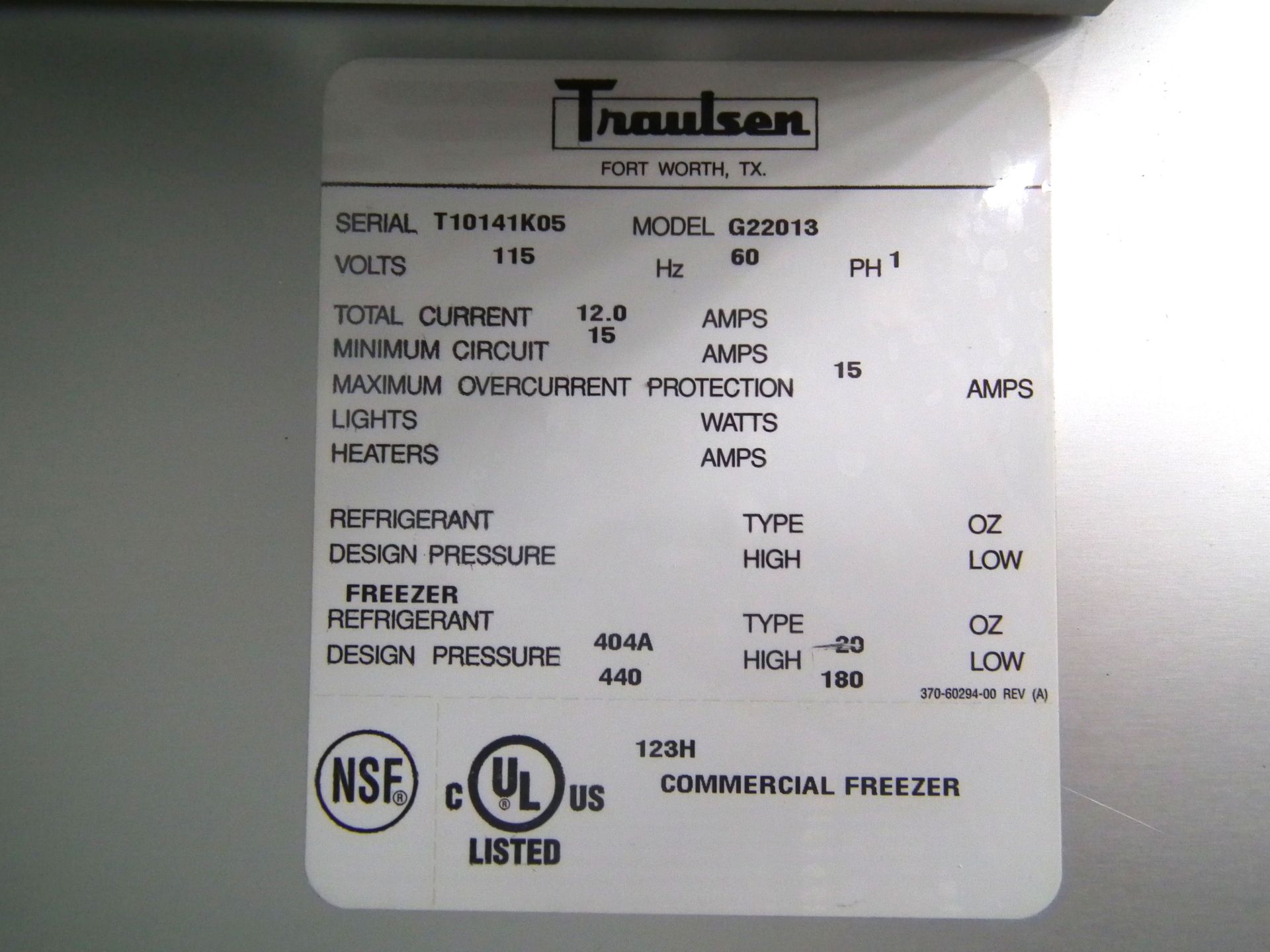 Traulson G22013 Double Door Cabinet Freezer B2308 - Image 9 of 9