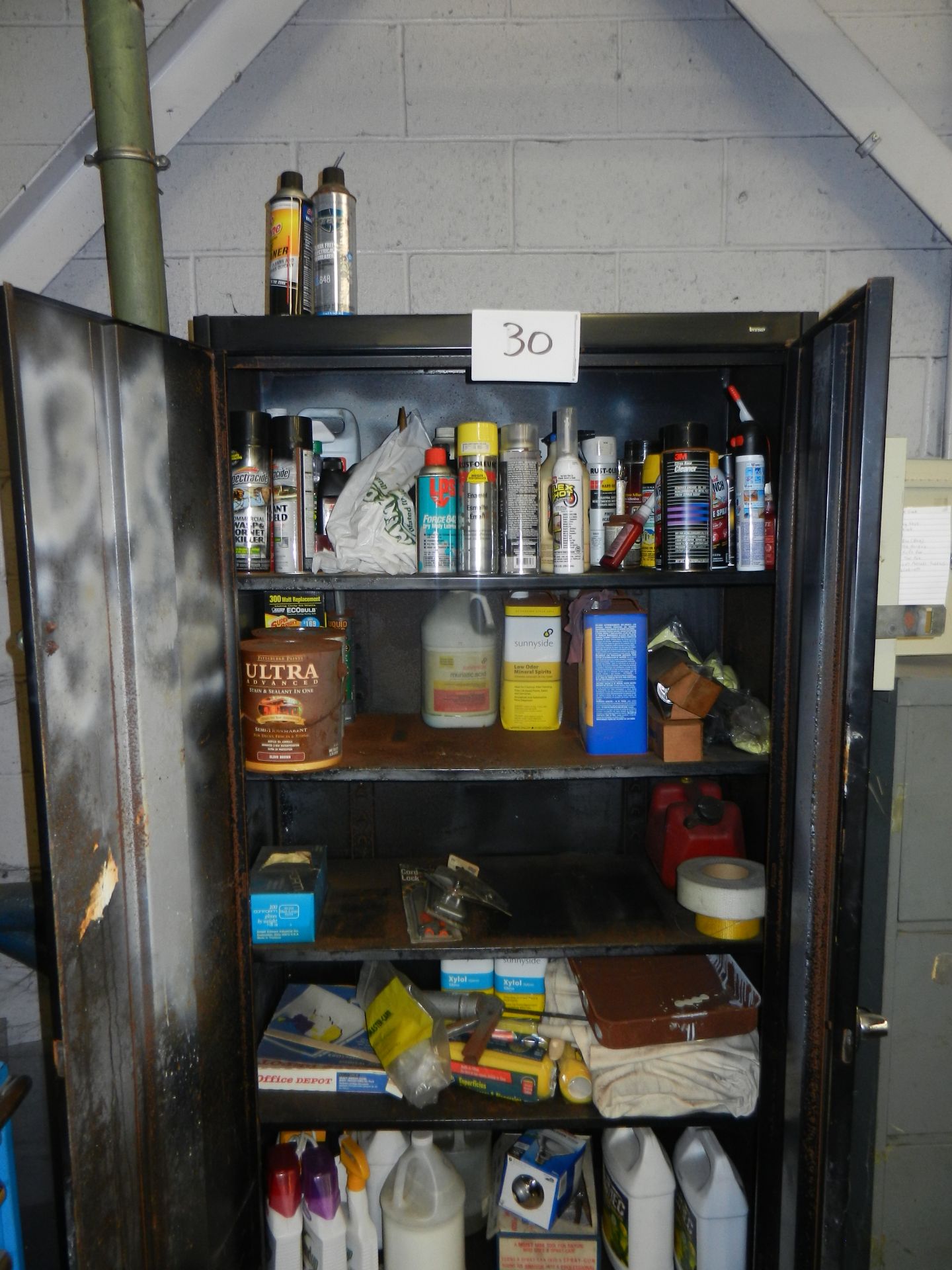 18x72x36 2 Door Storage Cabinet with Contents, Solvents, Muriatic Acid, Spray Paints etc,