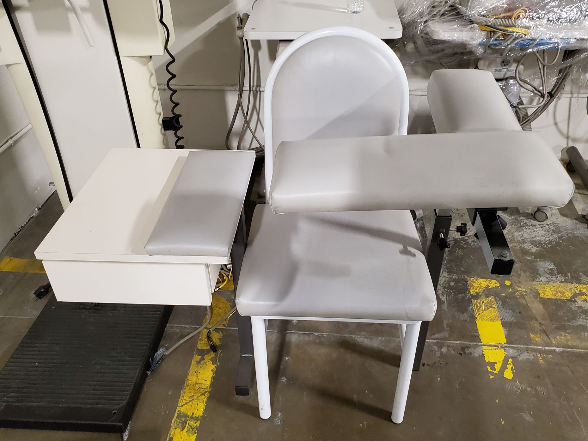 White Vinyl and Wood Phlebotomy Chair