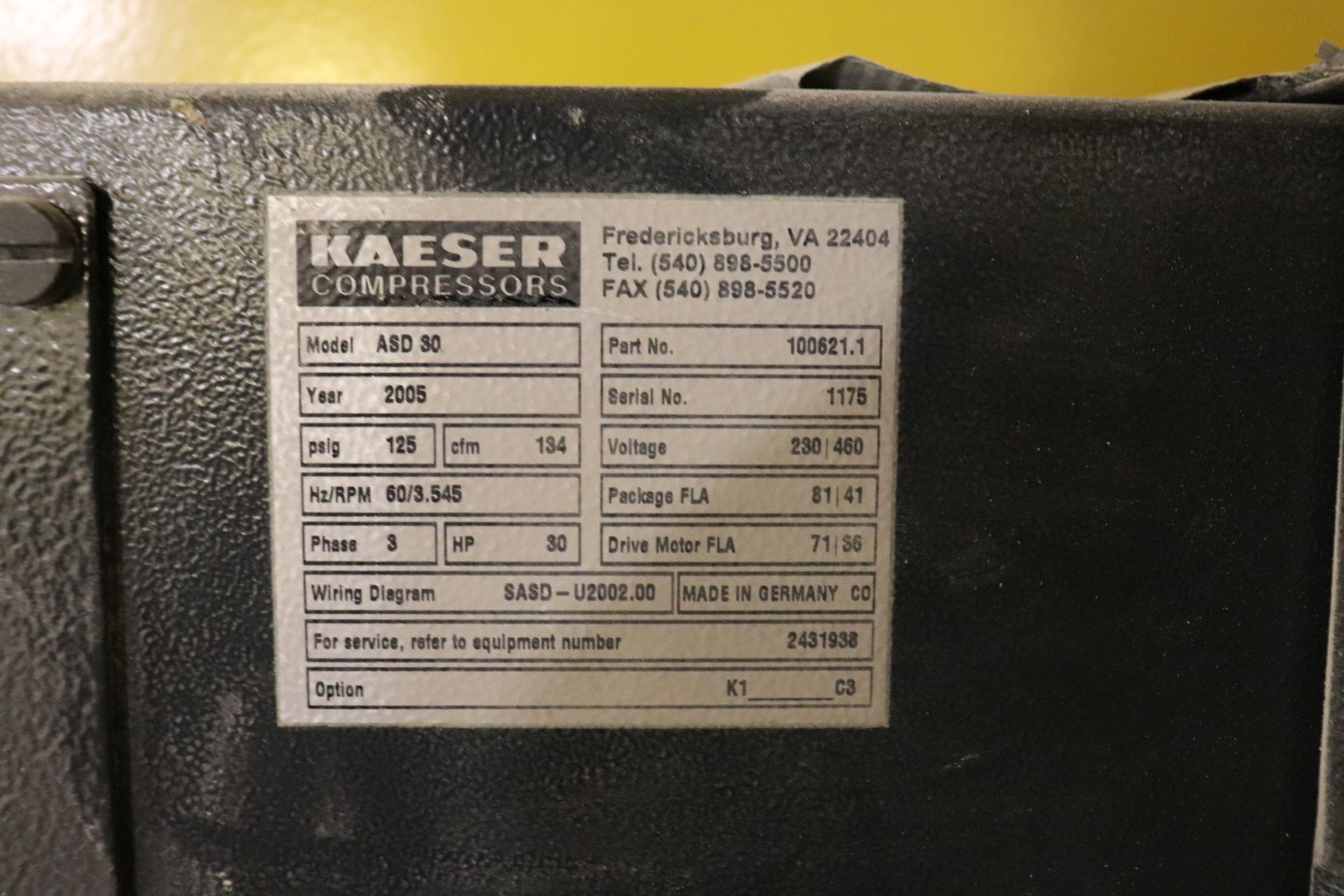 Kaeser model ASD30 rotary screw type air compressor - Image 2 of 2