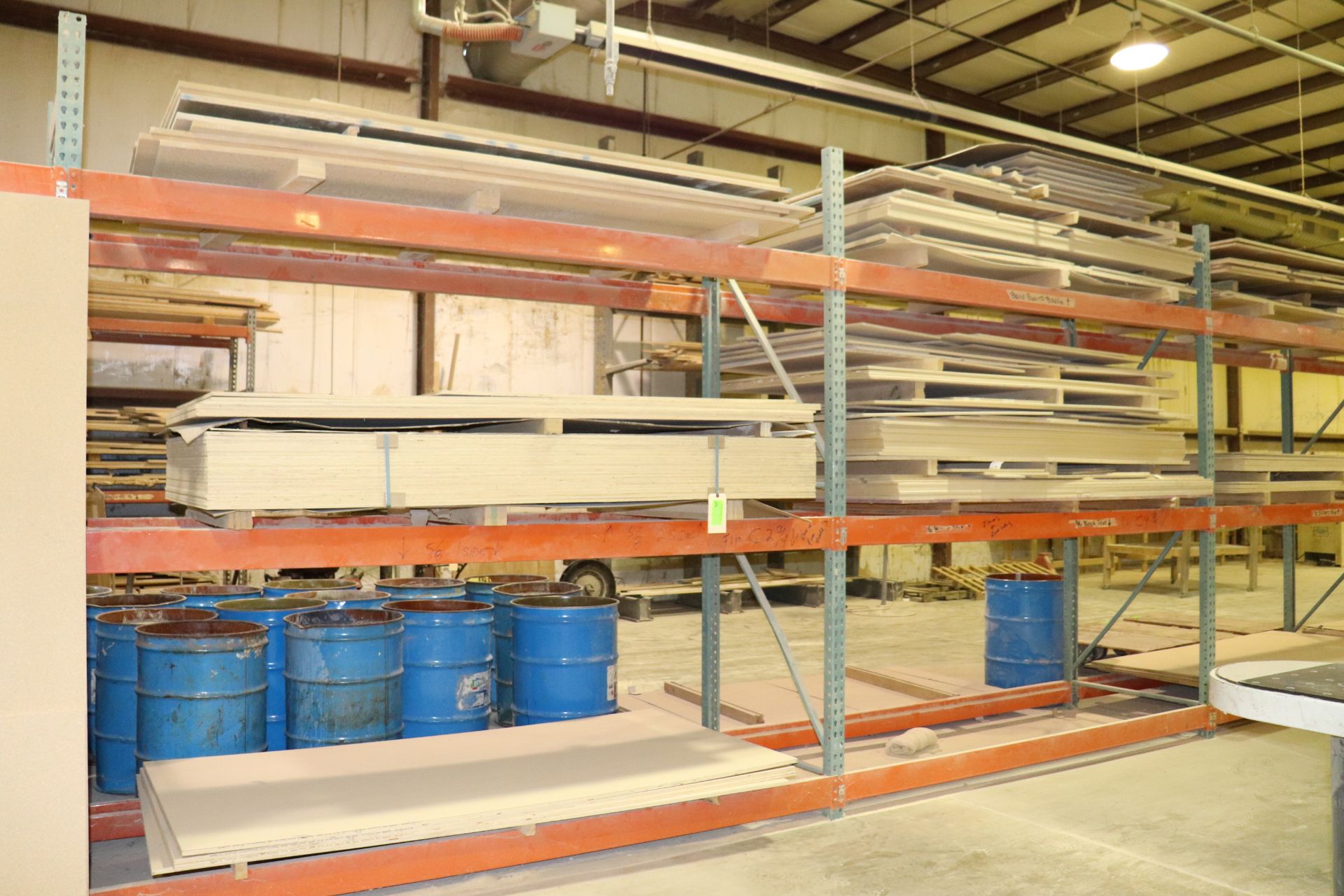 Contents of five pallet racks, 4 x 8, laminated wood stock