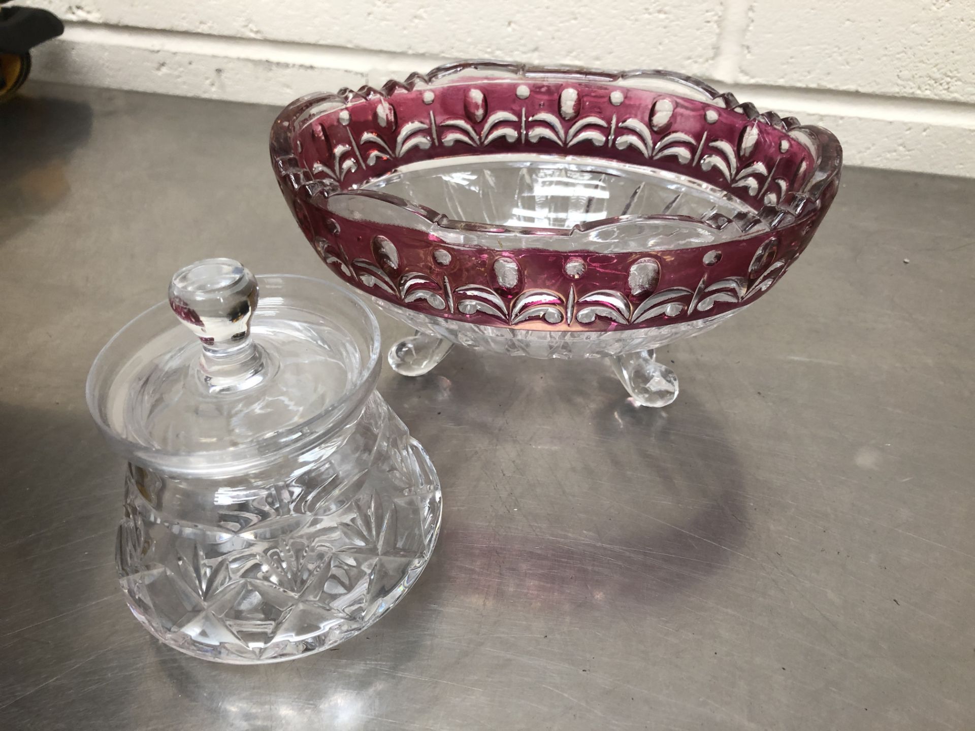 Cut Glass Candy Bowl and Sugar Bowl with Lid